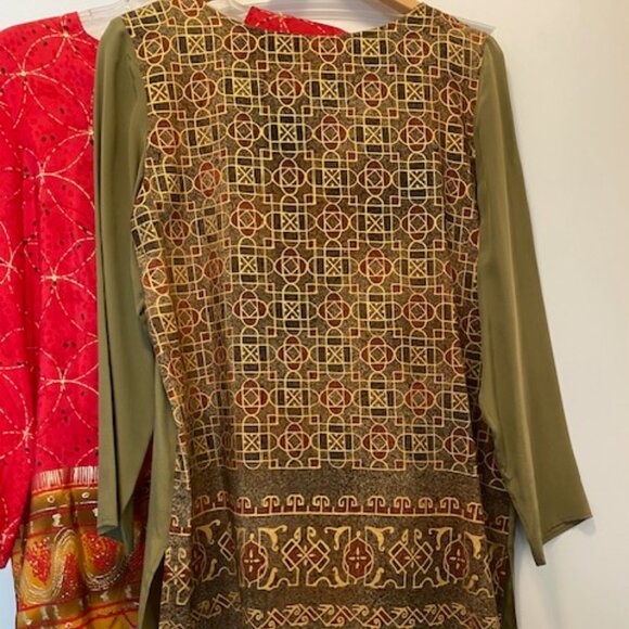 Choice: DIANE GILMAN 100% SILK l/s TUNIC Tops* RED GOLD or OLIVE Green GOLD ~ S - Picture 8 of 14
